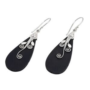 Lava Stone and Sterling hook Earrings from Bali NWT